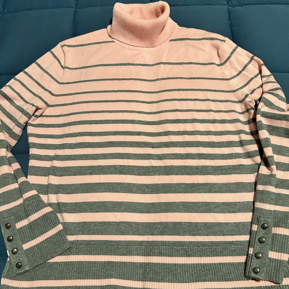 Investments Pink and Gray Striped Turtleneck Sweater